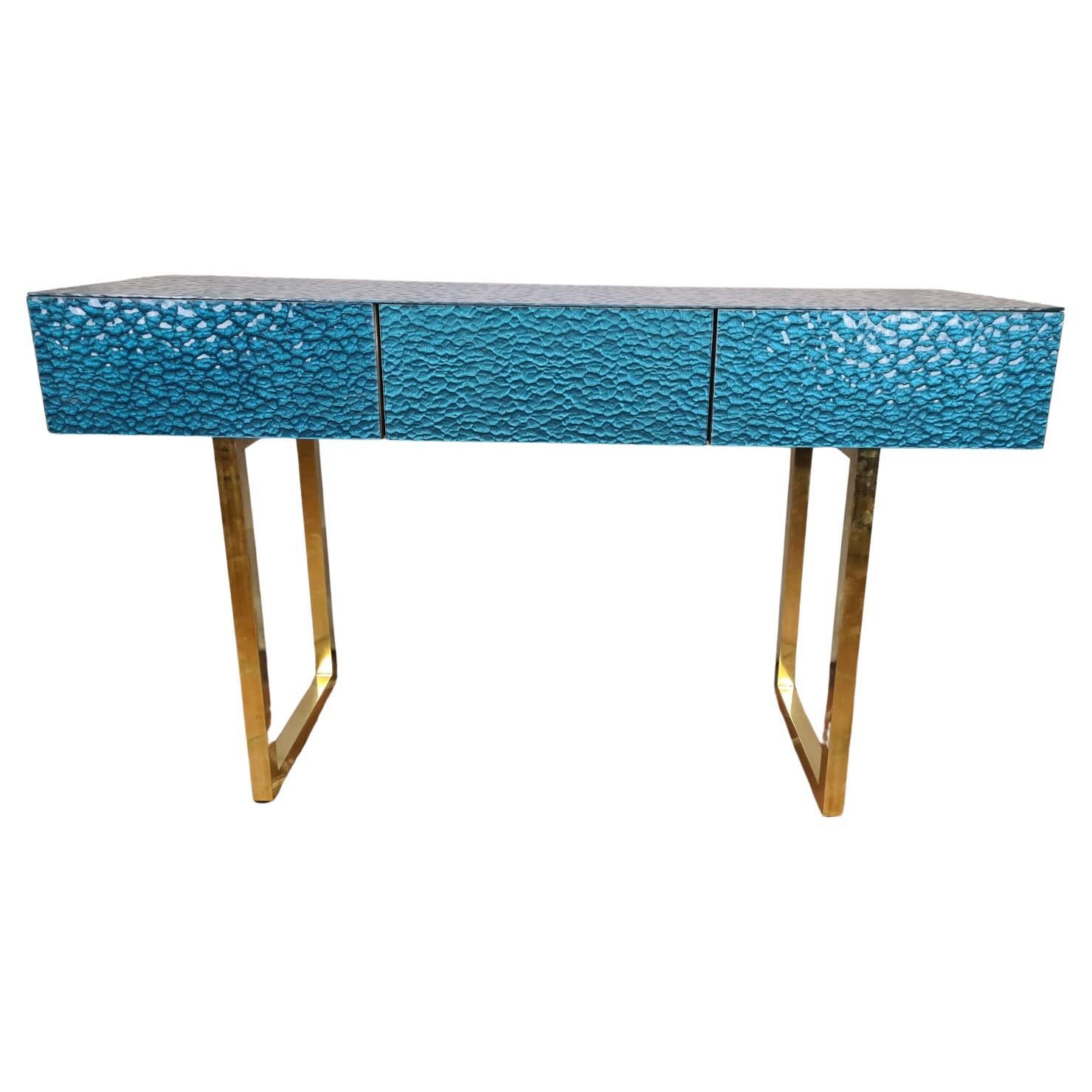 Italian murano glass console , with three drawers , available For Sale