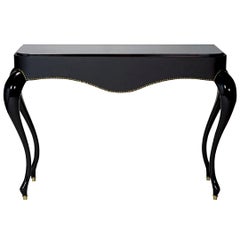 Console Legs Glossy Lacquer Leather Cover with Nails Marble Top Caps in Bronze