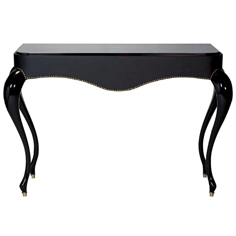 Console Legs Glossy Lacquer Leather Cover with Nails Marble Top Caps in