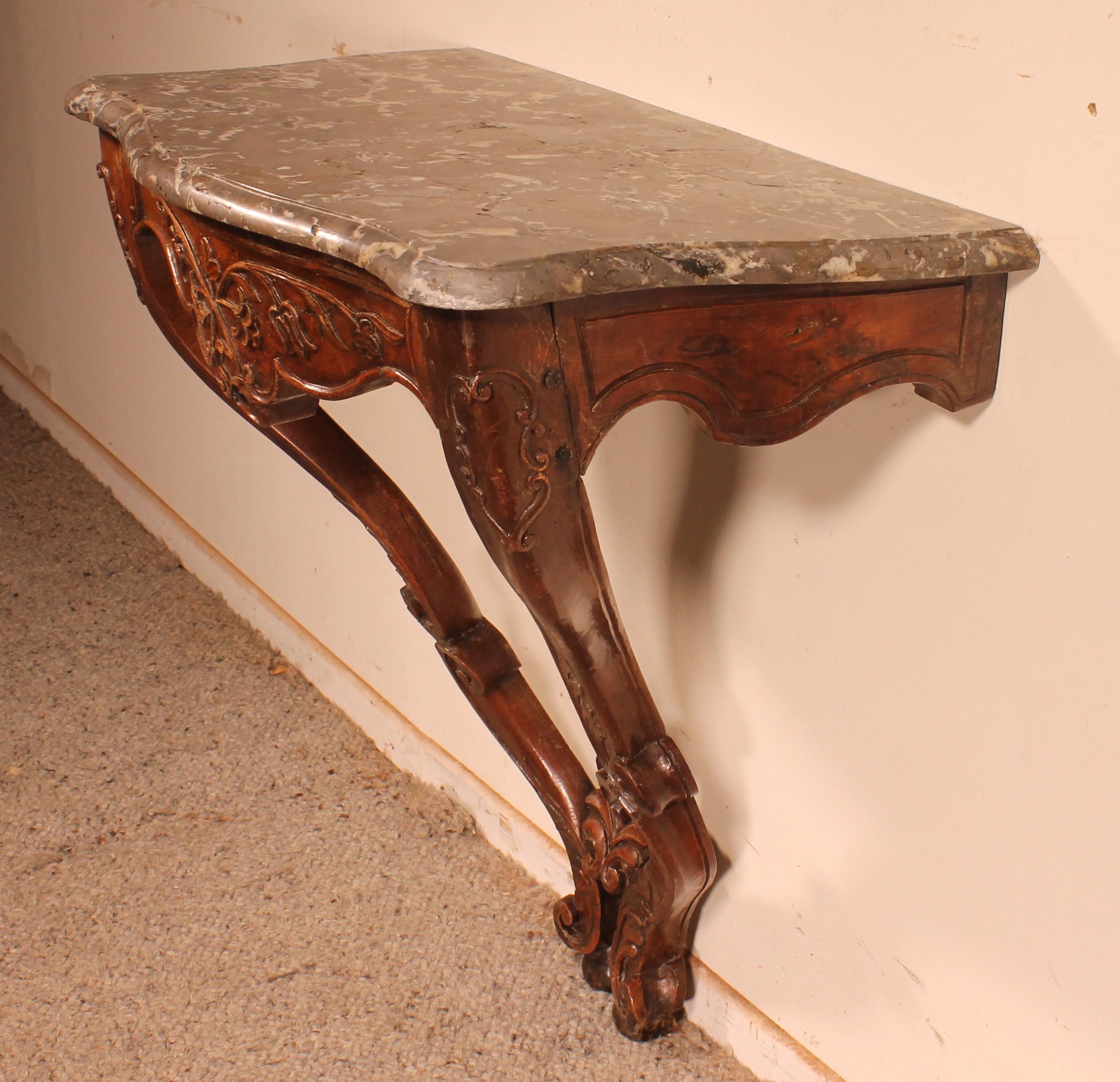 Marble Console Louis XV in Walnut-18 ° Century For Sale