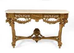 French Antiques Console Louis XVI Style in Giltwood, France Marble Top