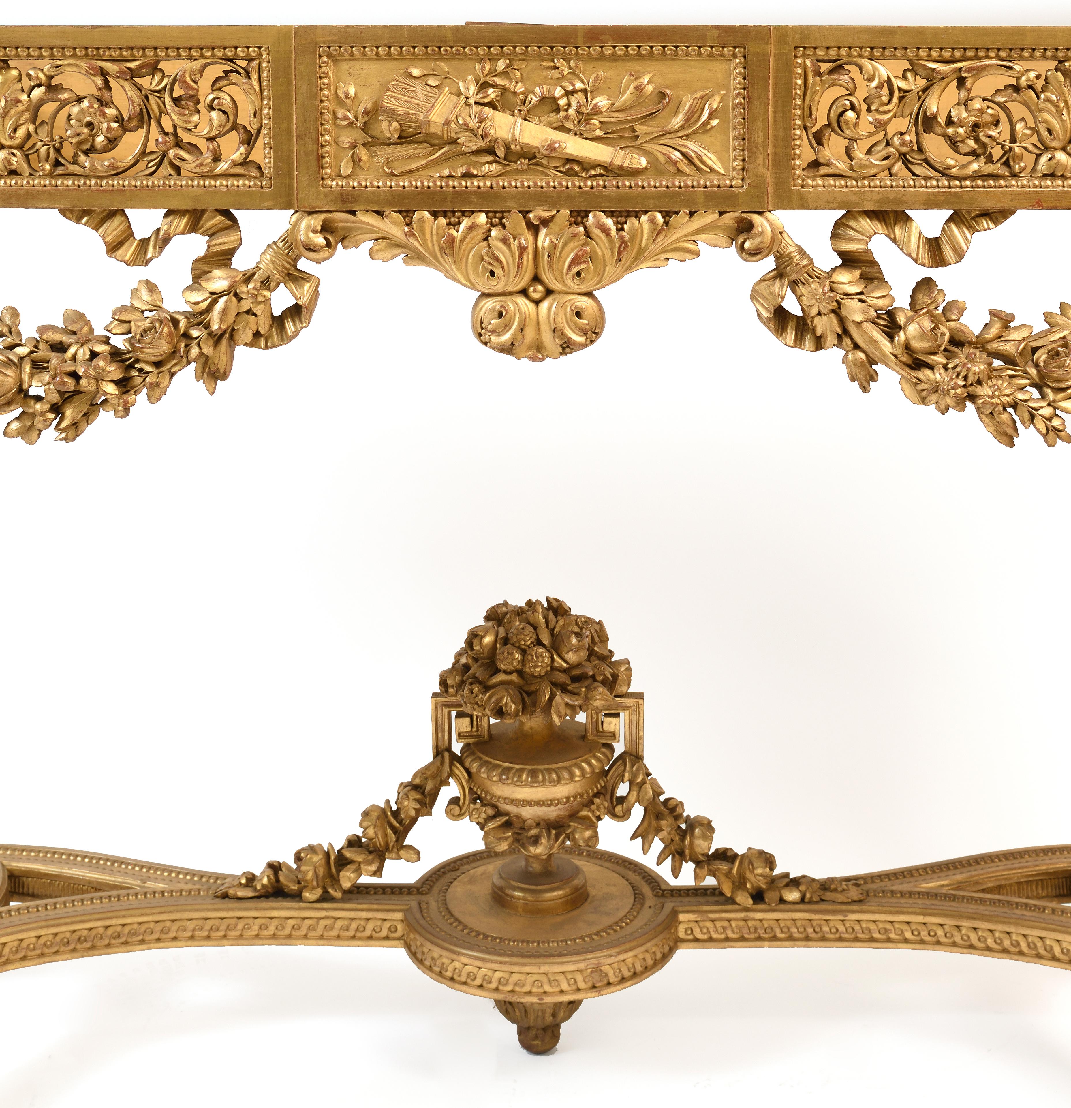 French Console Louis XVI Style in Giltwood, Marble Top For Sale