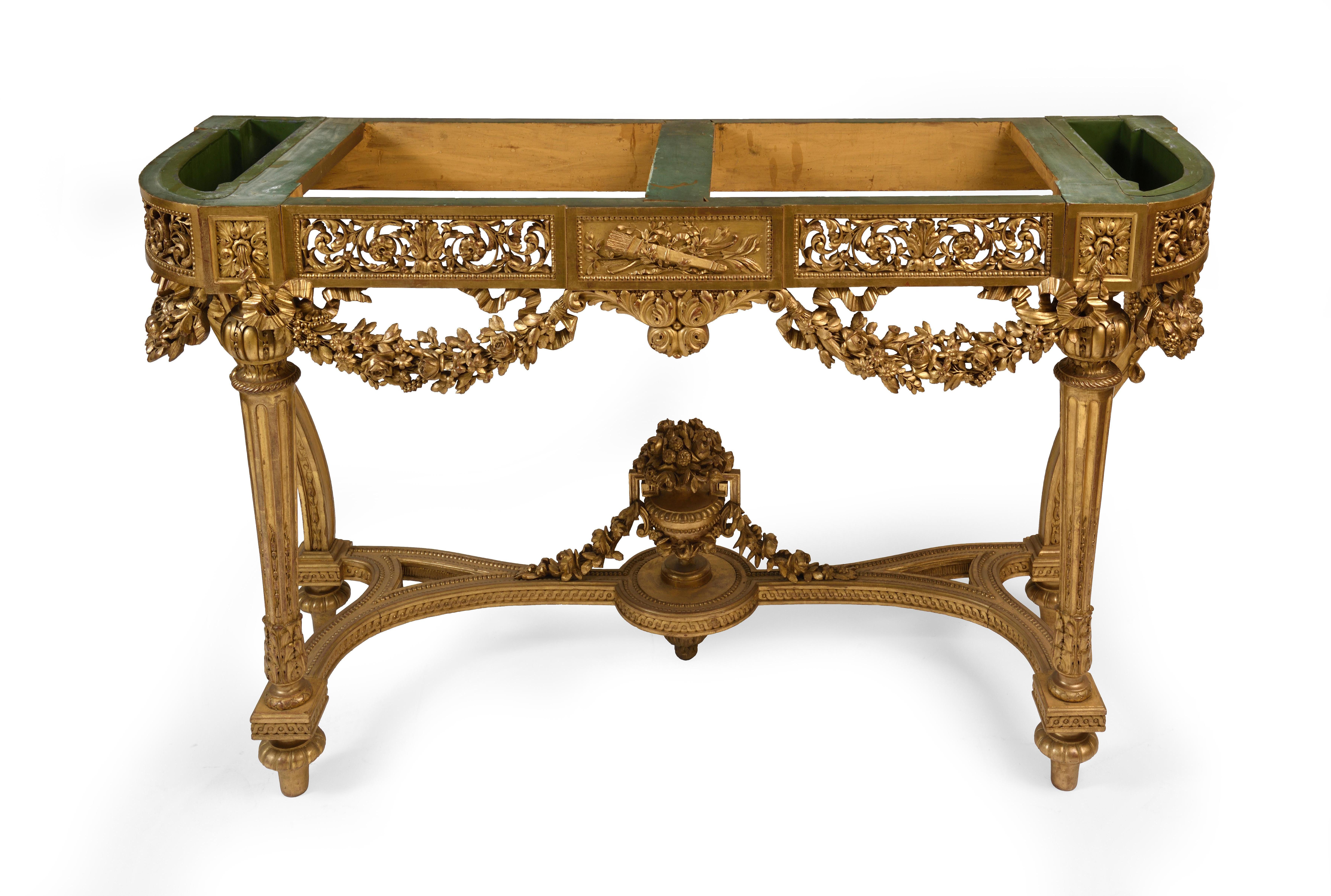 Console Louis XVI Style in Giltwood, Marble Top In Good Condition For Sale In Los Angeles, CA