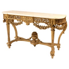 Console Louis XVI Style in Giltwood, Marble Top