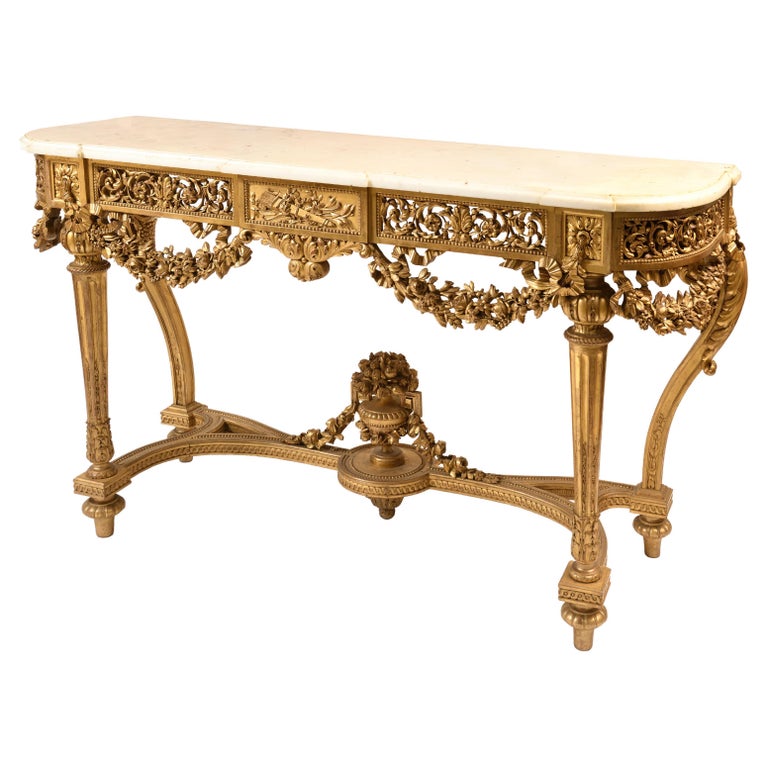 Console Louis XVI Style in Giltwood, Marble Top For Sale at 1stDibs