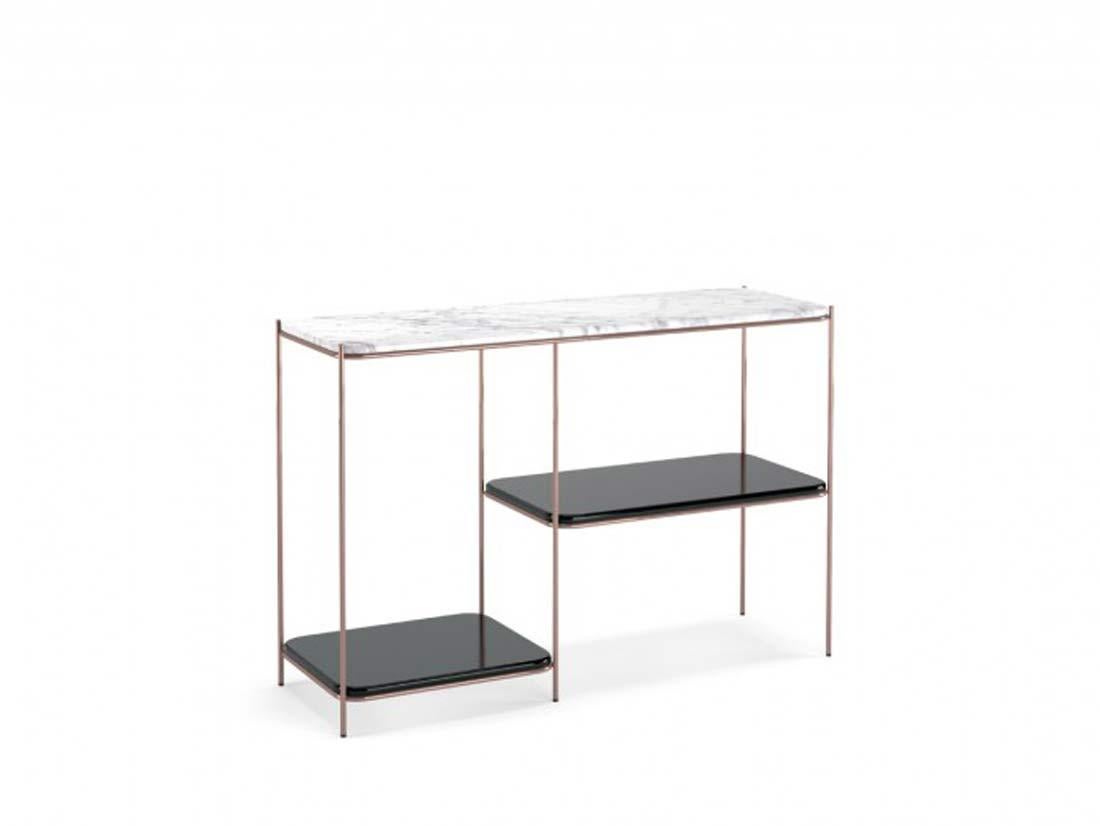 Console
Bianco Carrara marble top
Black lacquered tops
Copper stainless steel legs
Measures: W 120 cm, D 40 cm, H 80 cm
Production Time: 6 Weeks.
