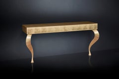 Console Luigi Gold Leaf with 2 Legs & 2 Drawers, Wood and Steel, Italy