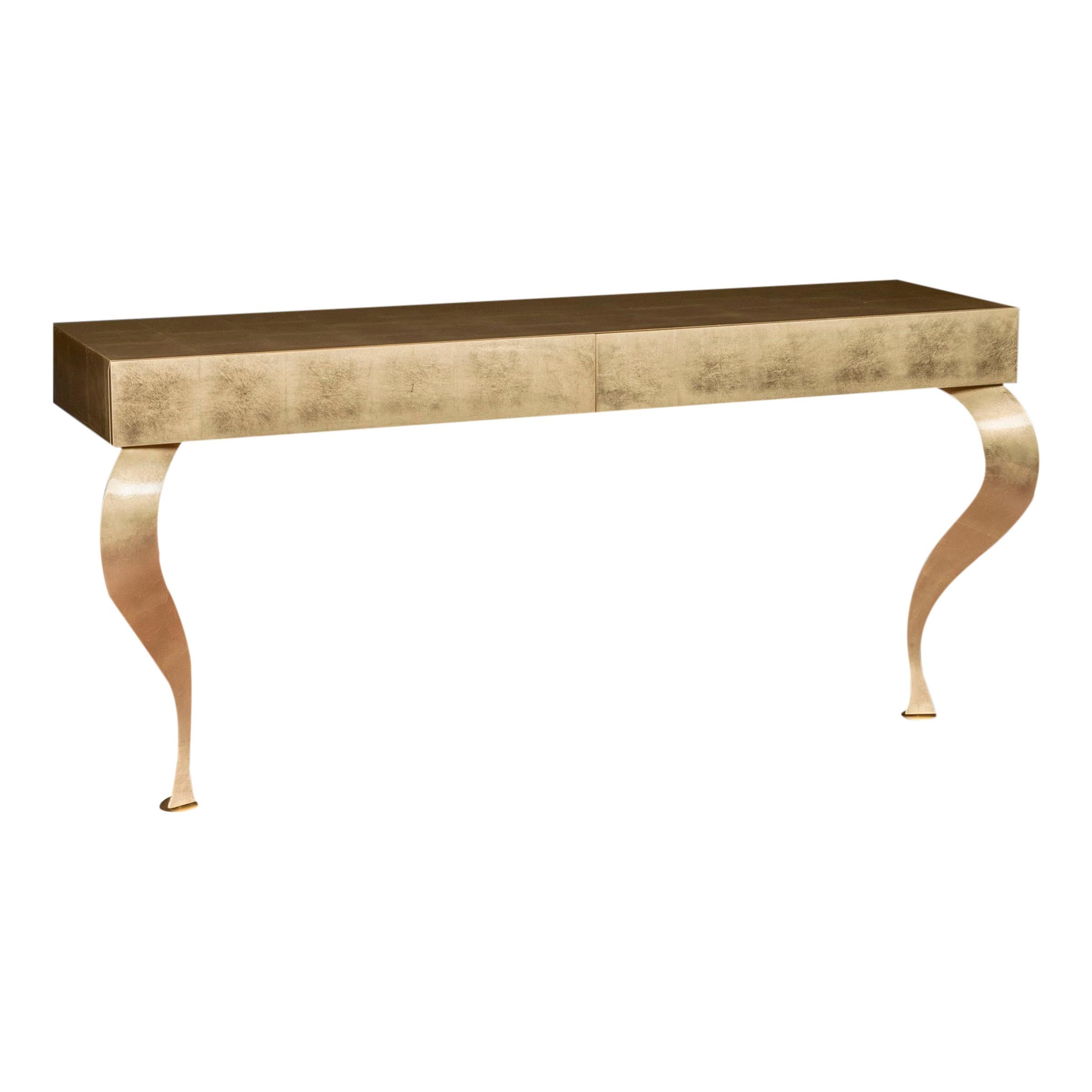 Console Luigi Gold Leaf with 2 Legs & 2 Drawers, Wood and Steel, Italy