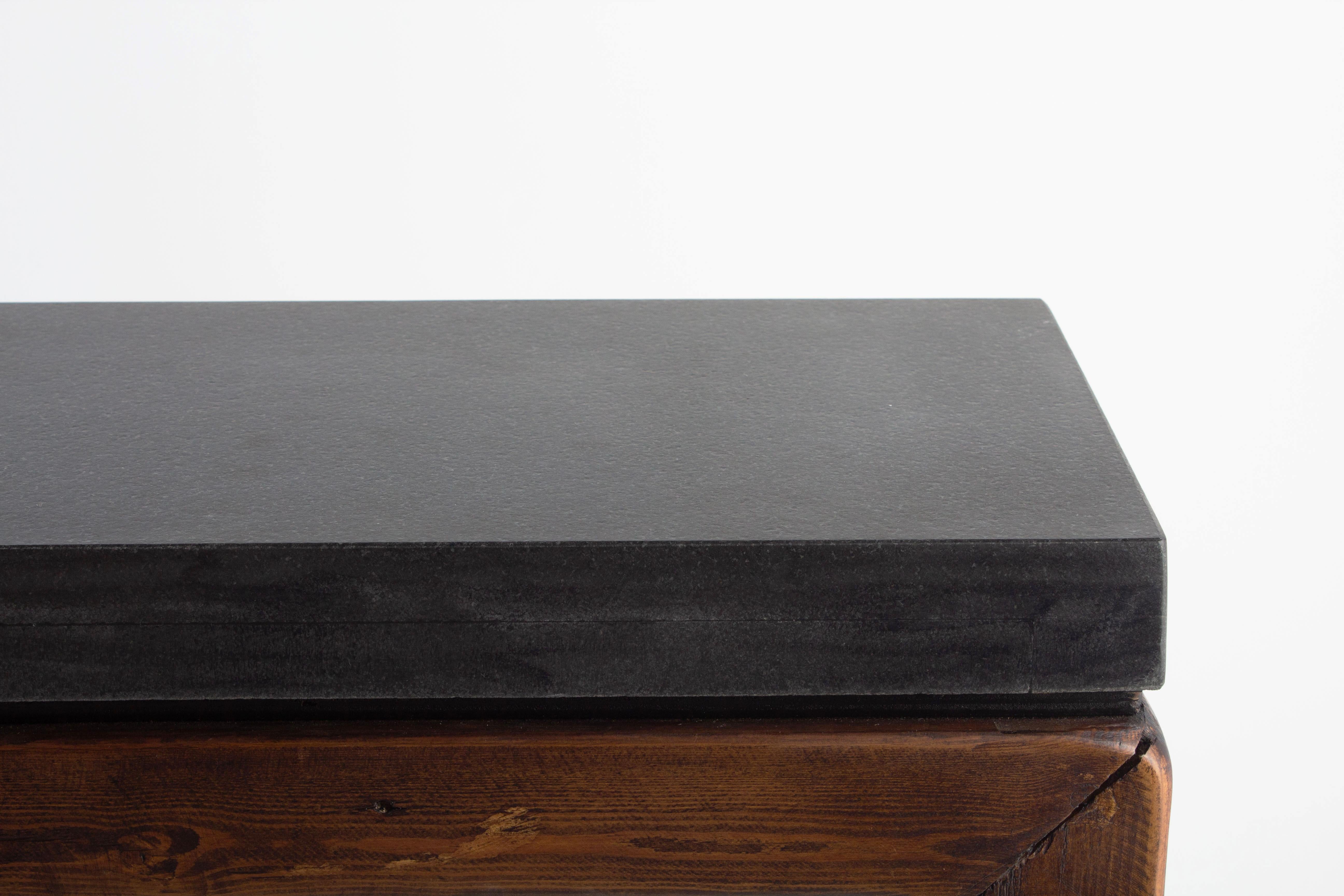 Console Made From Reclaimed French Pine With Ebonized Limestone Top In New Condition In Dallas, TX