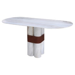 Console Marble Table White Marble Leather Detail One Leg 21st Century Design
