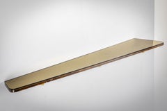 Console mensola da muro "Cristal Arte" legno e vetro colorato e ottone anni '50