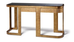 Console Metal Frame Distressed Paint Finish Top Black Aziz marble