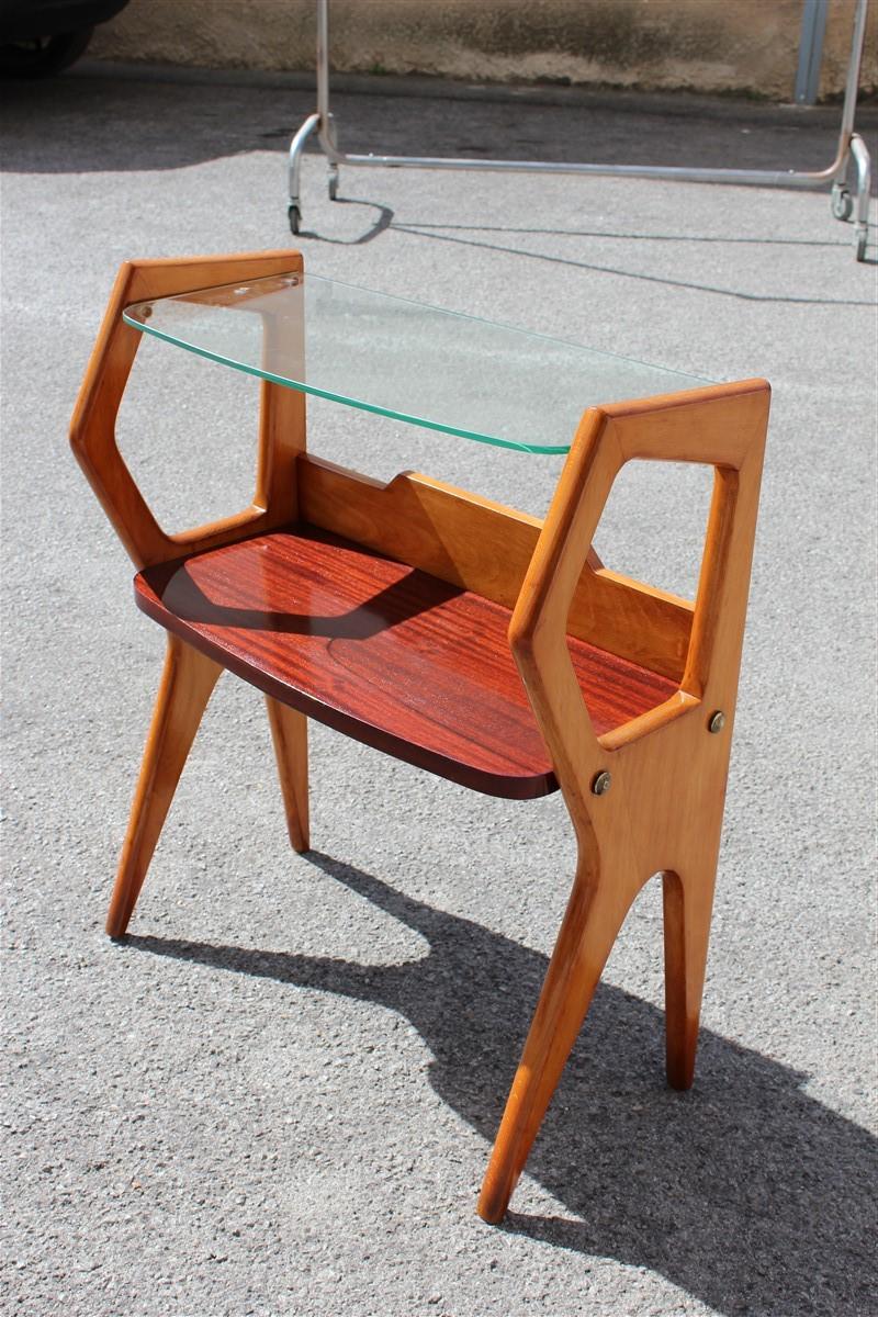 Console Midcentury Italian Geometric Design Wall Shelf Mahogany Beech In Good Condition In Palermo, Sicily