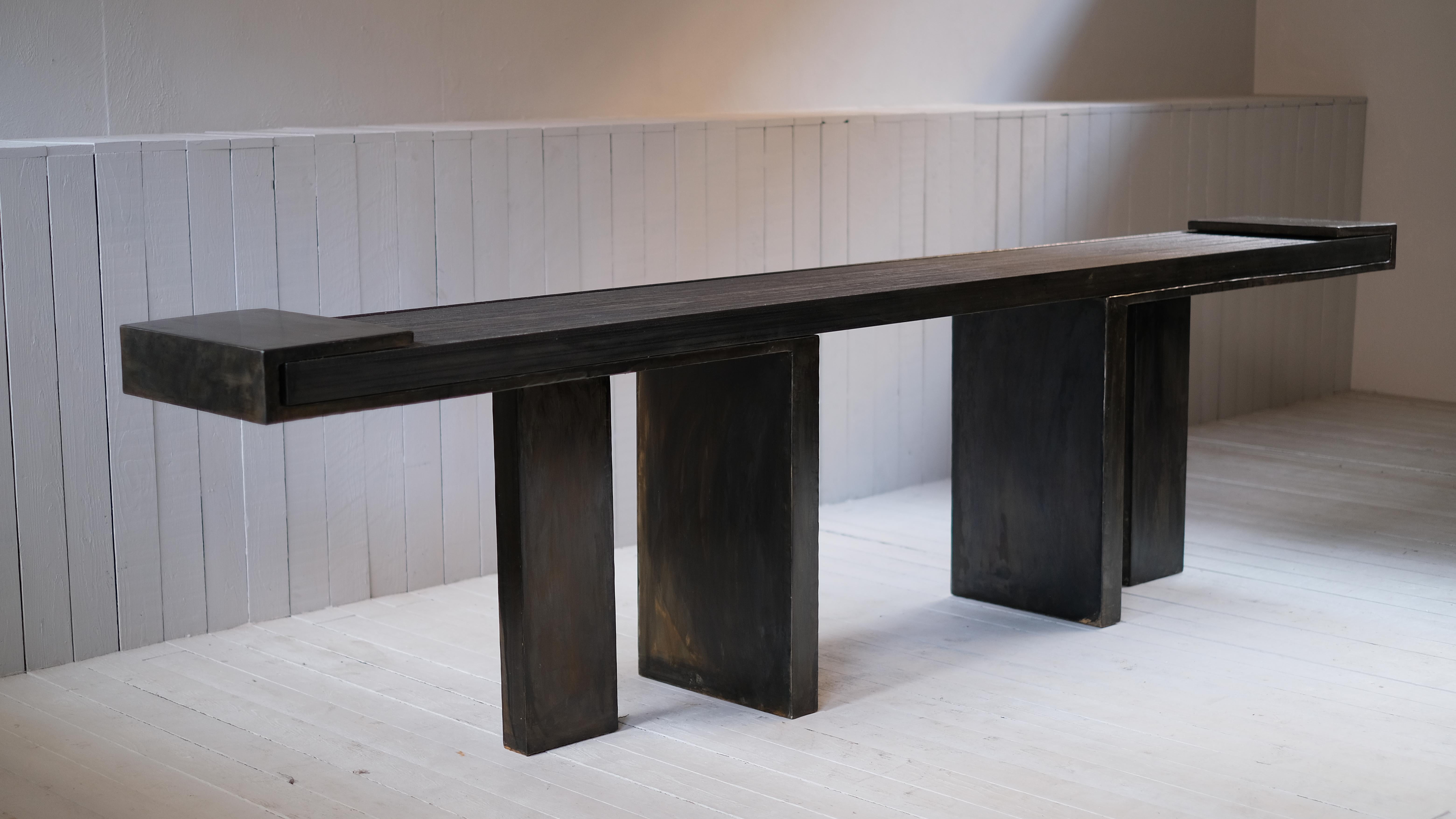 Console by Arno Declercq
Limited edition of 8.
Dimensions: D300 x W40 cm x H75 cm.
Materials: Japanese natural stone & patinated steel
Signed by Arno Declercq.

Arno Declercq
Belgian designer and art dealer who makes bespoke objects with passion for