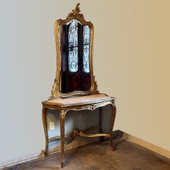 Console, Mirror, 19th Century Italian Rococo Giltwood with Marble Top