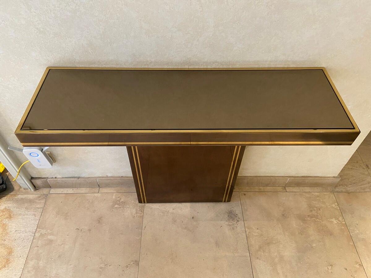 Mid-Century Modern Console mural in bronze, laiton and glass For Sale