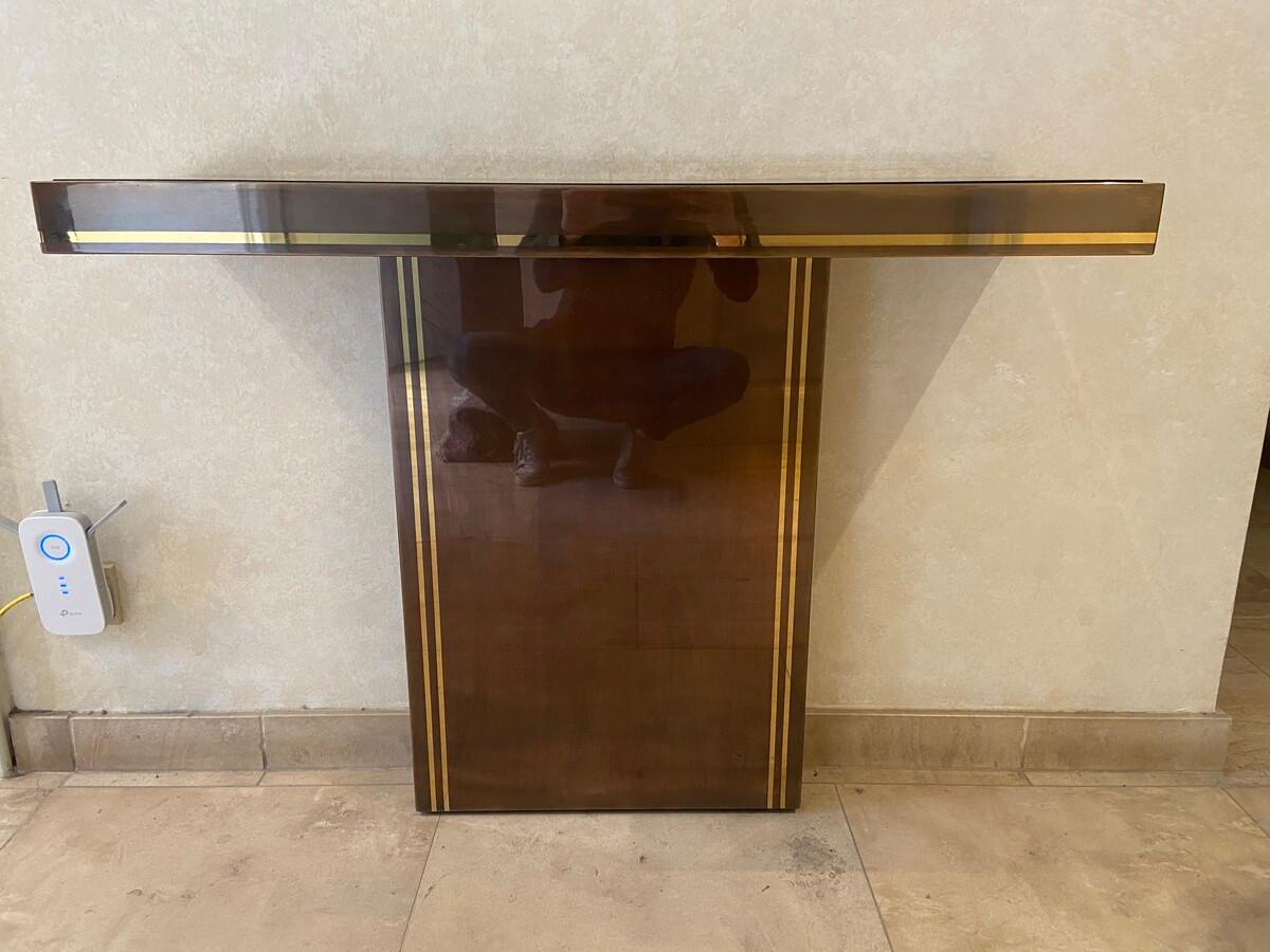 Bronze Console mural in bronze, laiton and glass For Sale