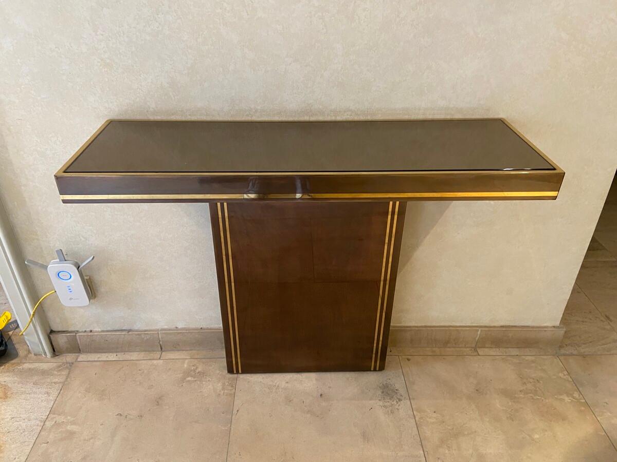 Console mural in bronze, laiton and glass For Sale 1