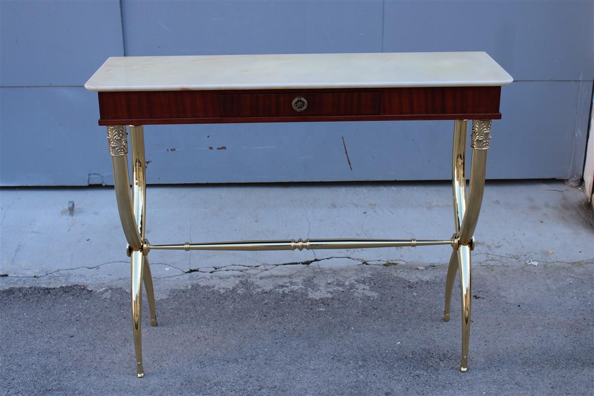 Console Neoclassical Paolo Buffa design 1950 Italy Brass marble Wood  For Sale 6