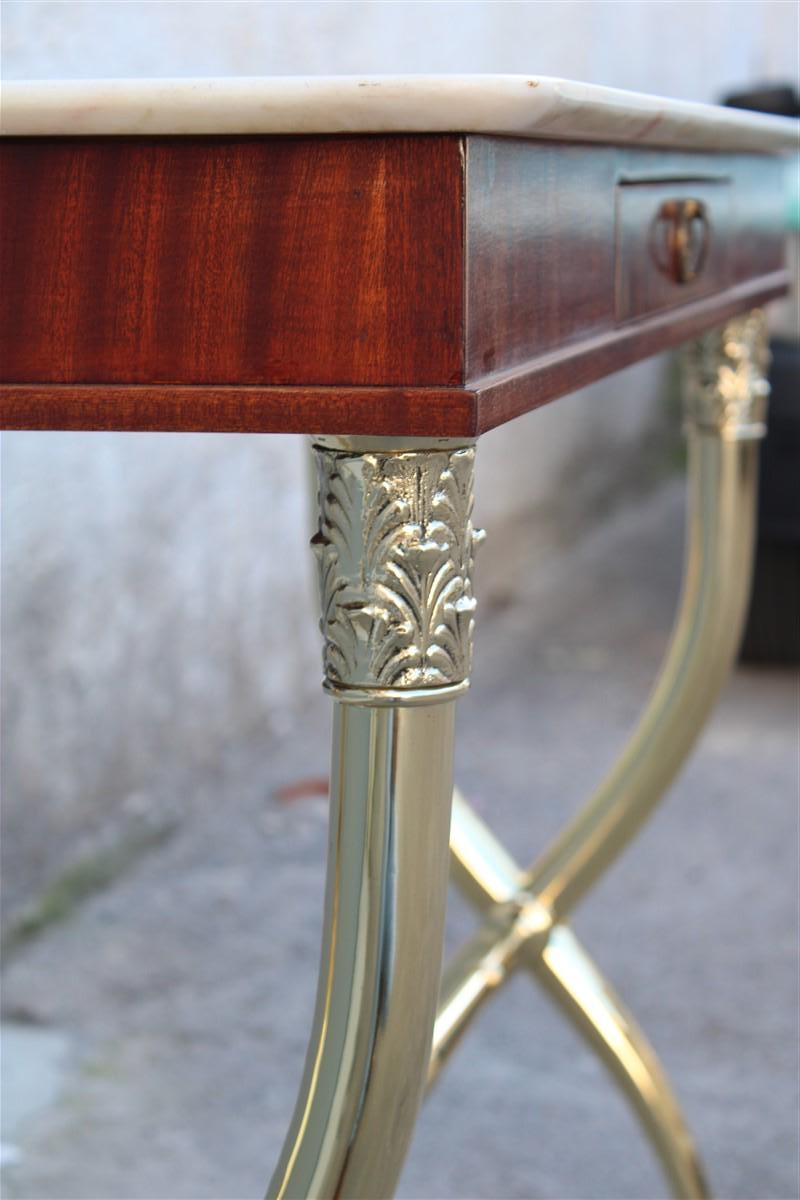 Mid-20th Century Console Neoclassical Paolo Buffa design 1950 Italy Brass marble Wood  For Sale