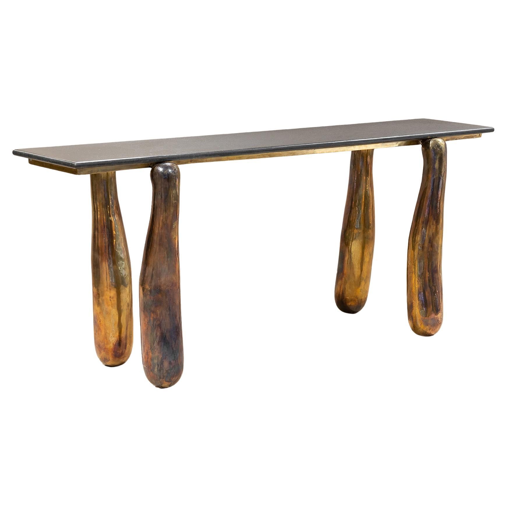 Console NORI, Cast Bronze, bespoke Table top, Organic shape, Cinabre Gallery