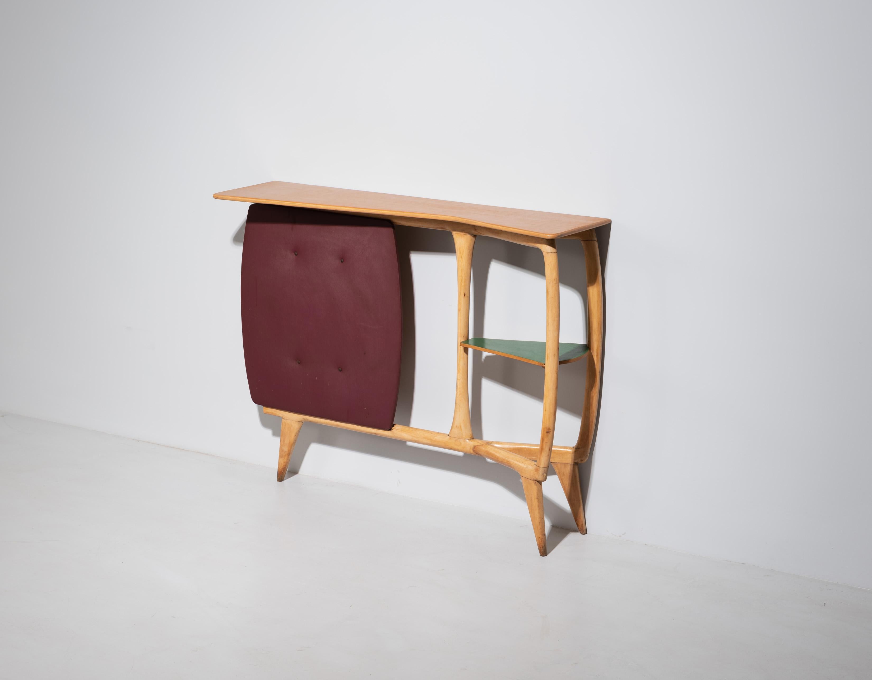 Console of Italian Design from the 1950s, Maple Wood with a Sculptural Shape 2
