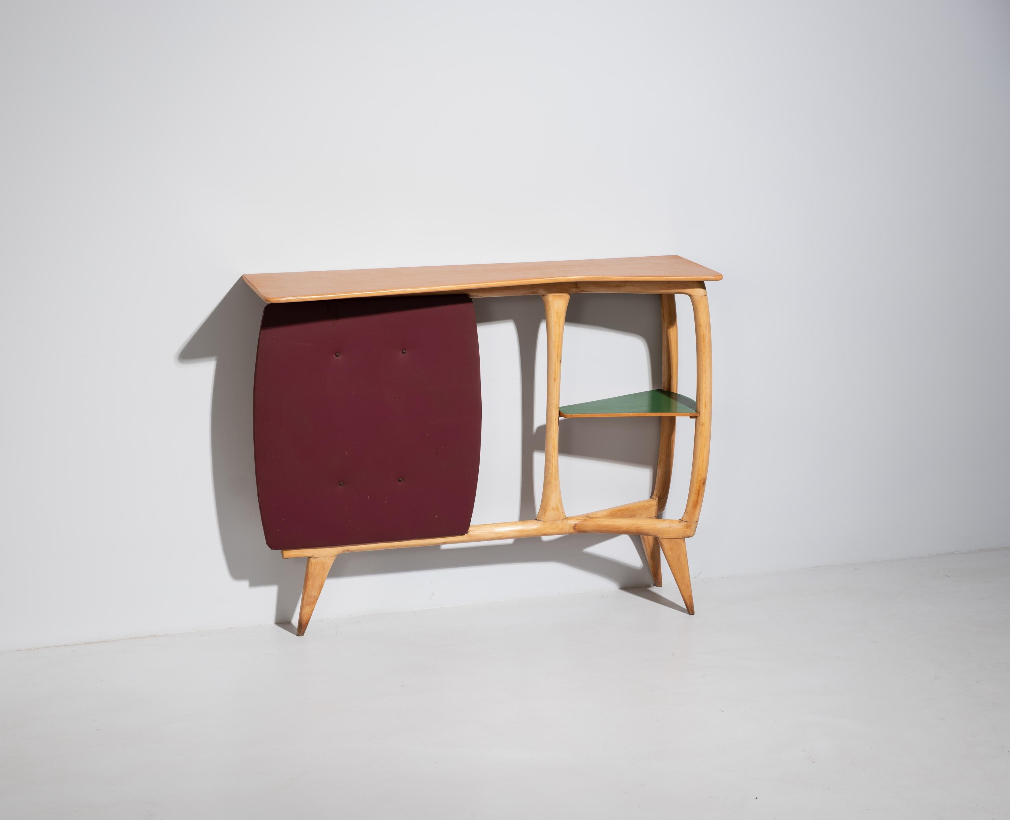 Fabric Console of Italian Design from the 1950s, Maple Wood with a Sculptural Shape