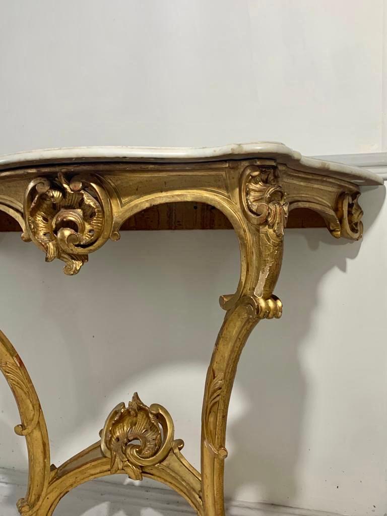 Console of Louis XV Style in Gilded Wood, France, 19th Century For Sale 5