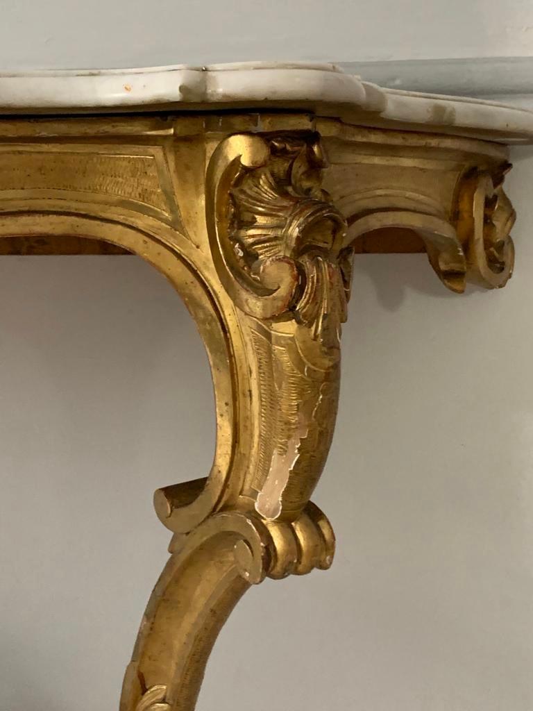 Console of Louis XV Style in Gilded Wood, France, 19th Century For Sale 1