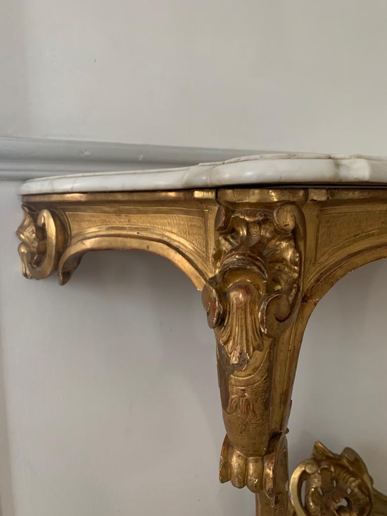Console of Louis XV Style in Gilded Wood, France, 19th Century For Sale 3