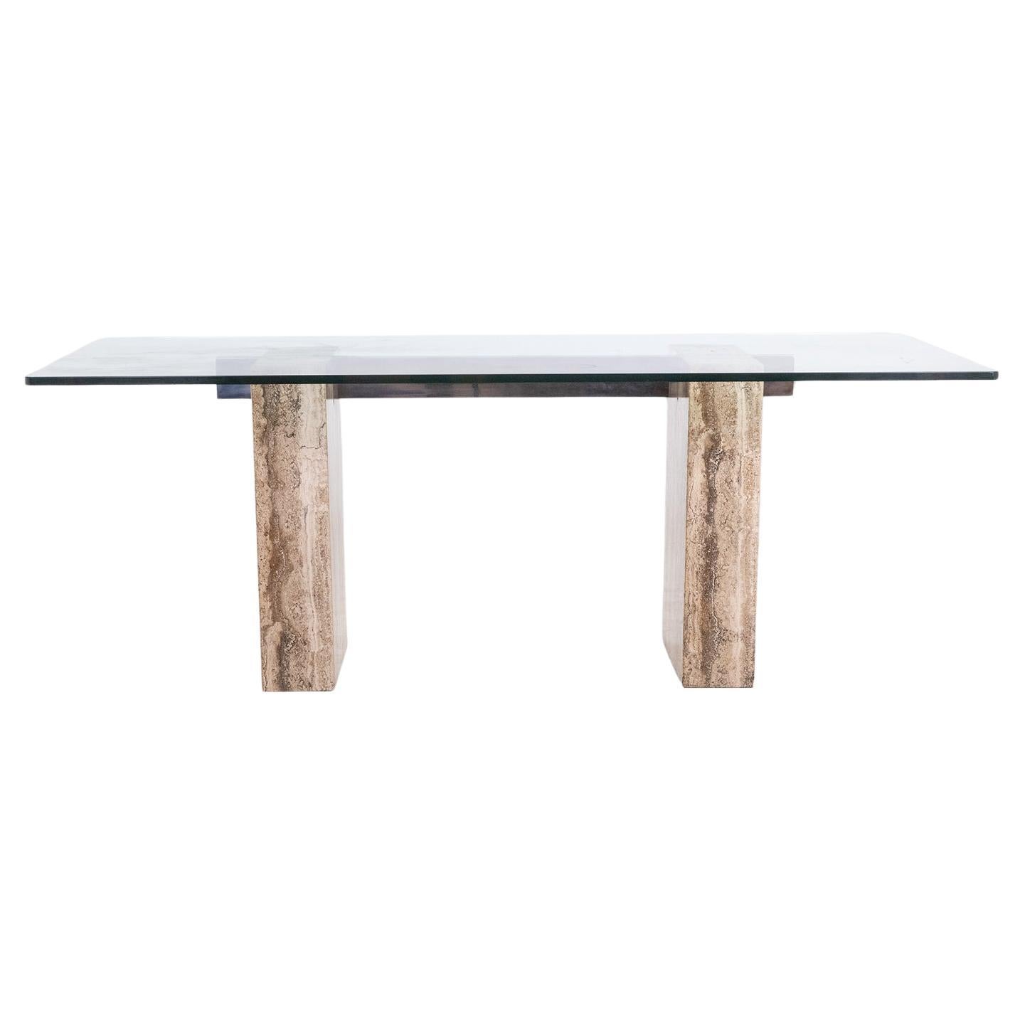 Console, or desk, in glass and travertine. 1980s. LS5849657C