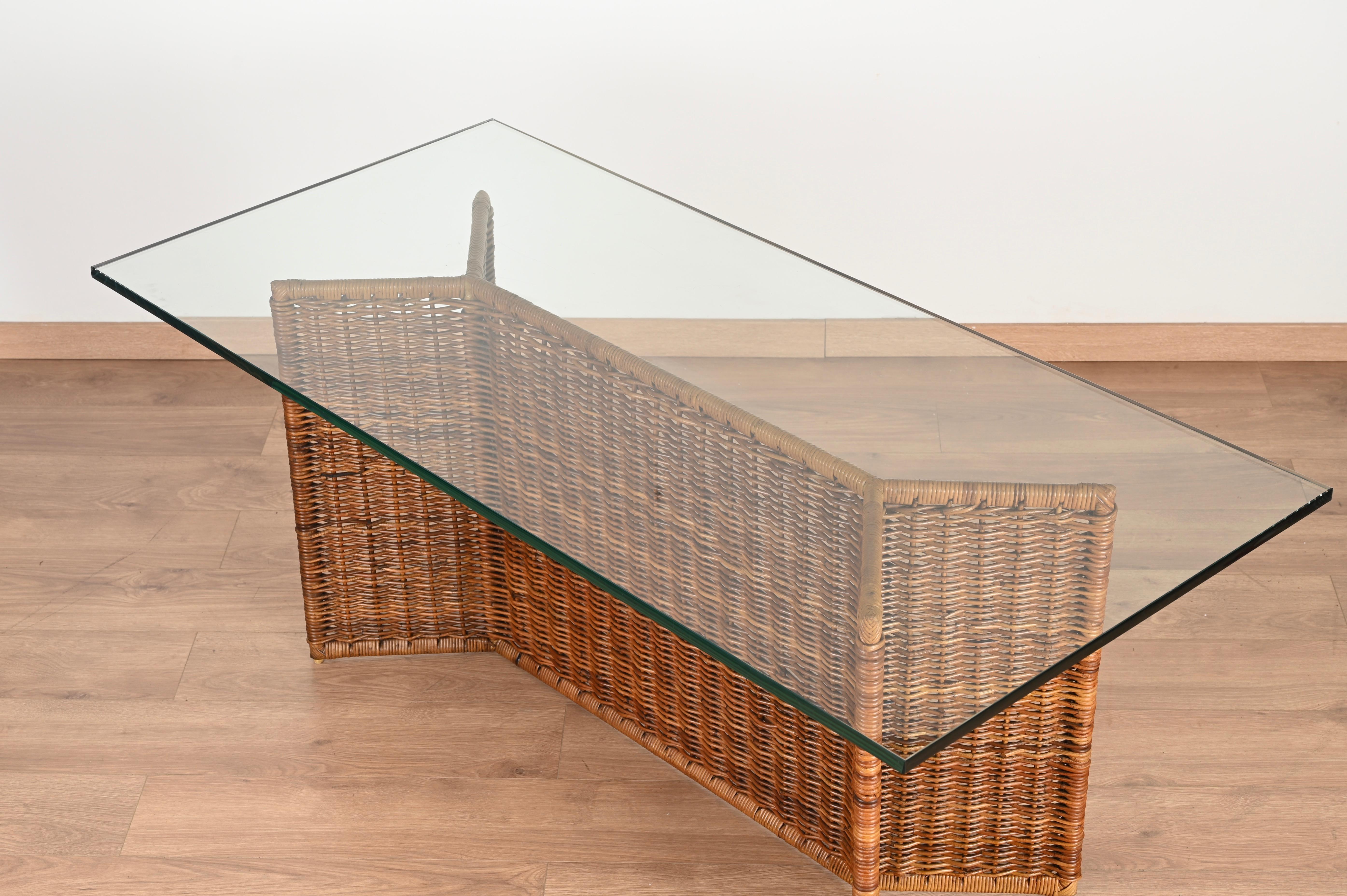 Console or Dining Table in Woven Rattan and CrysBlack Laminated and Beech, 1970s 3