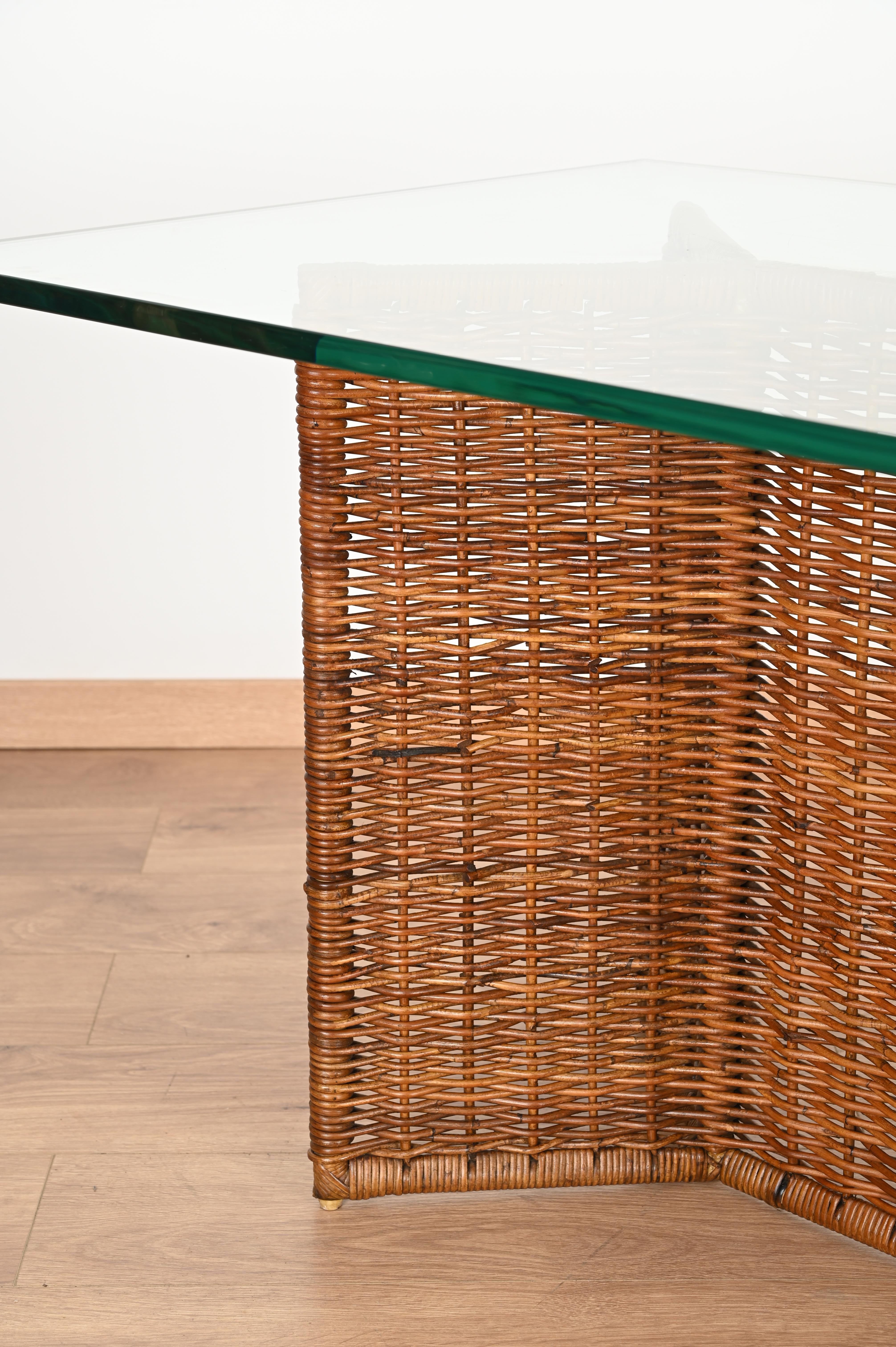 Console or Dining Table in Woven Rattan and CrysBlack Laminated and Beech, 1970s 5