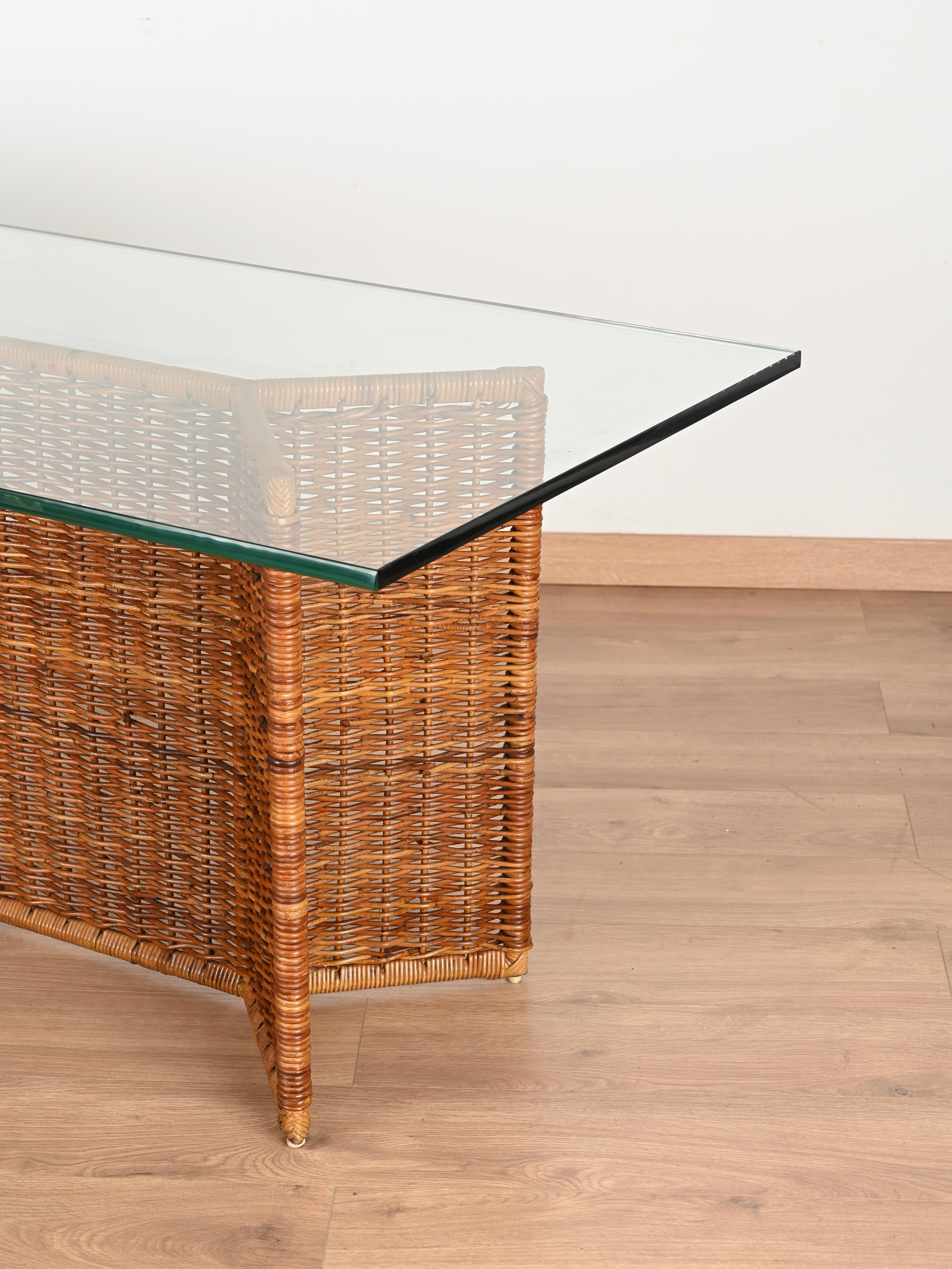 Console or Dining Table in Woven Rattan and CrysBlack Laminated and Beech, 1970s 9