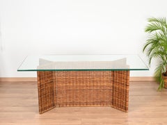 Consola o Mesa de Comedor en Ratán Tejido y Laminado CrysBlack y Haya, años 70