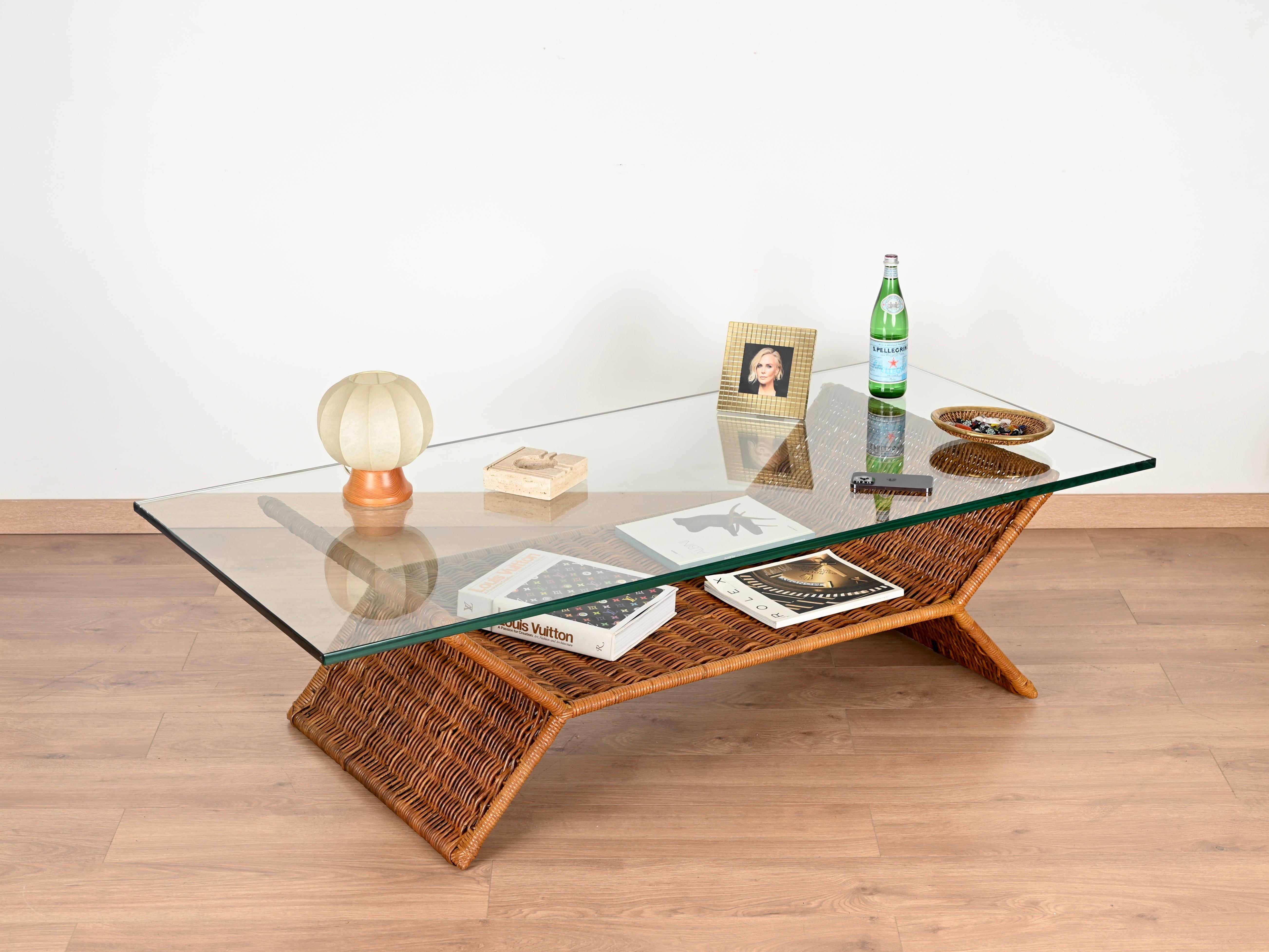 Console or Dining Table in Woven Rattan and CrysBlack Laminated and Beech, 1970s 12