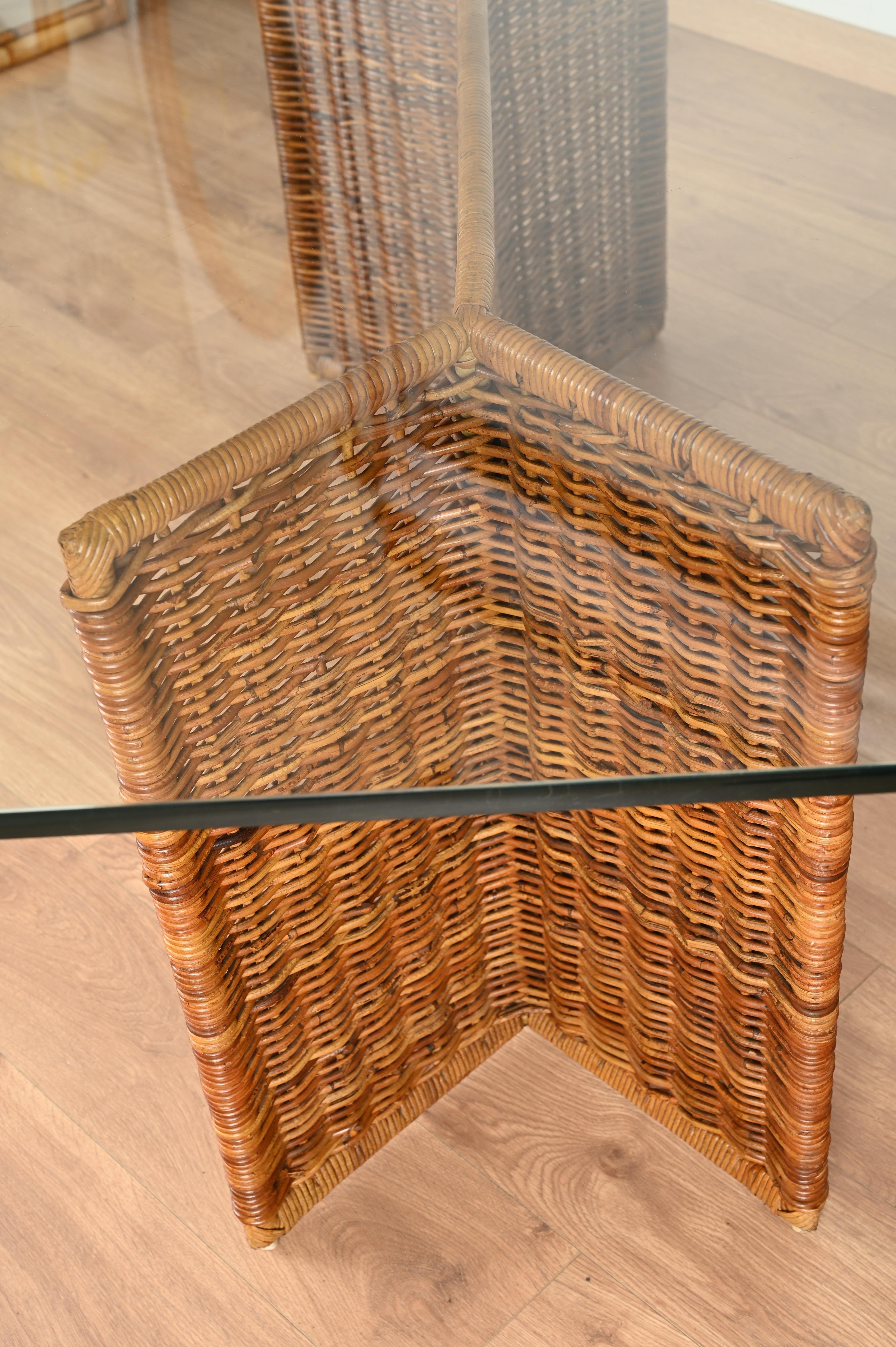 Console or Dining Table in Woven Rattan and CrysBlack Laminated and Beech, 1970s In Good Condition In Roma, IT