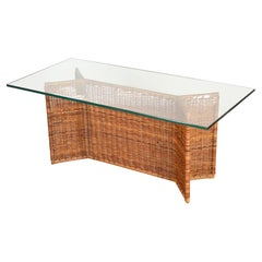 Console or Dining Table in Woven Rattan and CrysBlack Laminated and Beech, 1970s