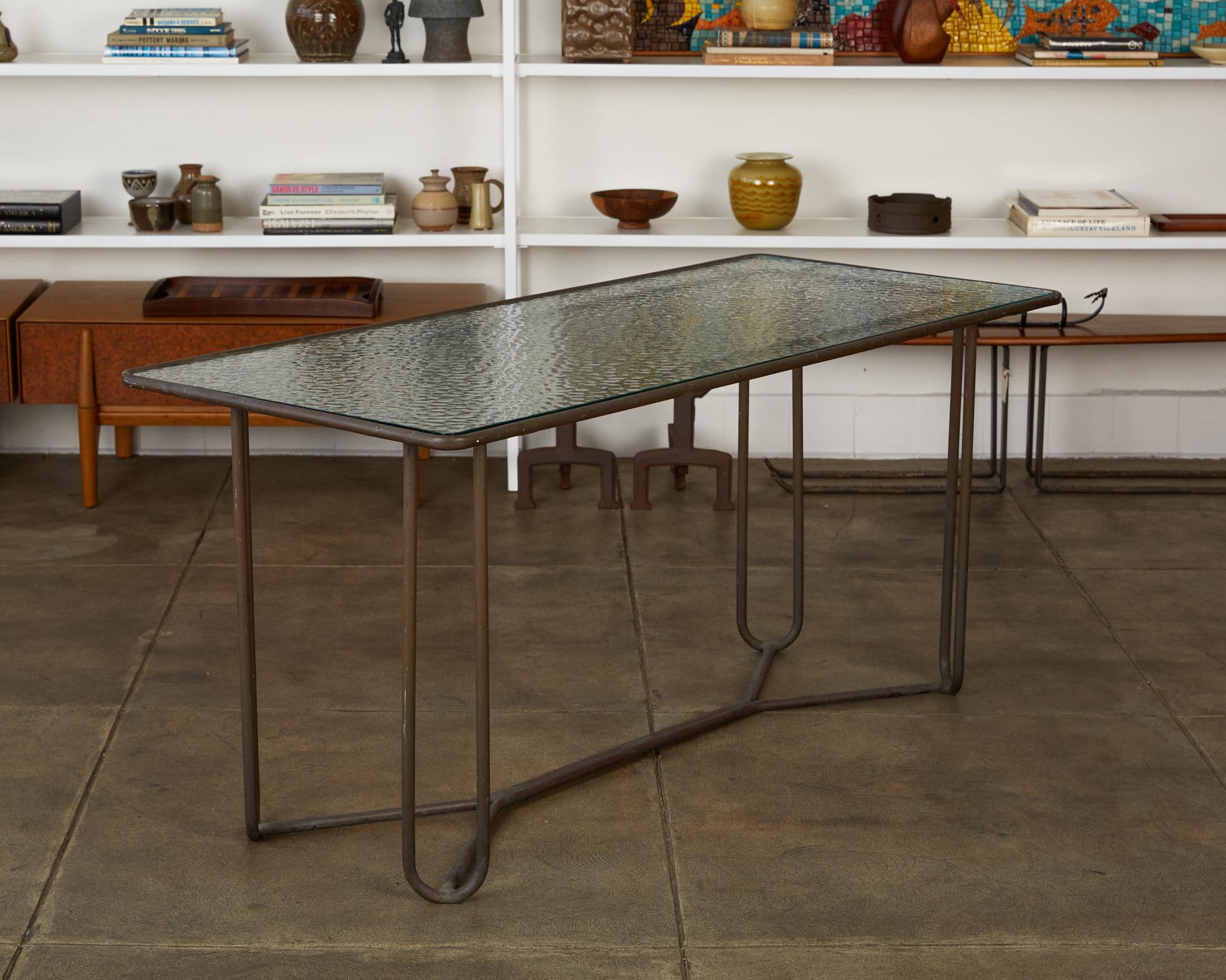 Patinated Console or Narrow Dining Table by Walter Lamb for Brown Jordan