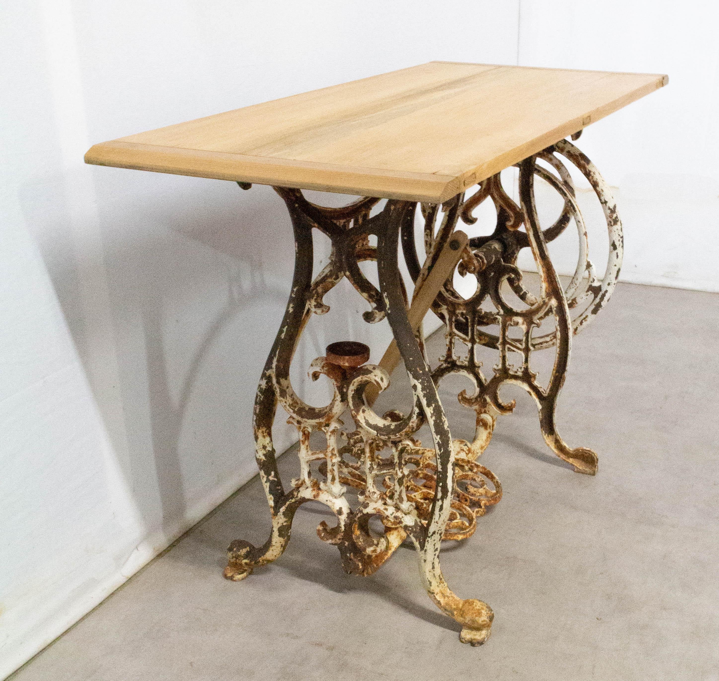Early 20th Century Console or Side Table Beech Top and Sewing Machine Holder, French For Sale
