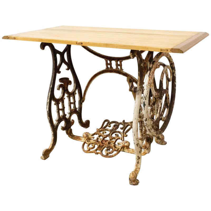 Cast Iron Singer Treadle Sewing Machine Base Console Table Oval Marble ...