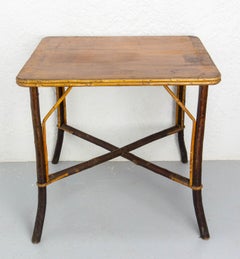 Side Table Hazel Wood, Rattan and Bambou, French circa 1920