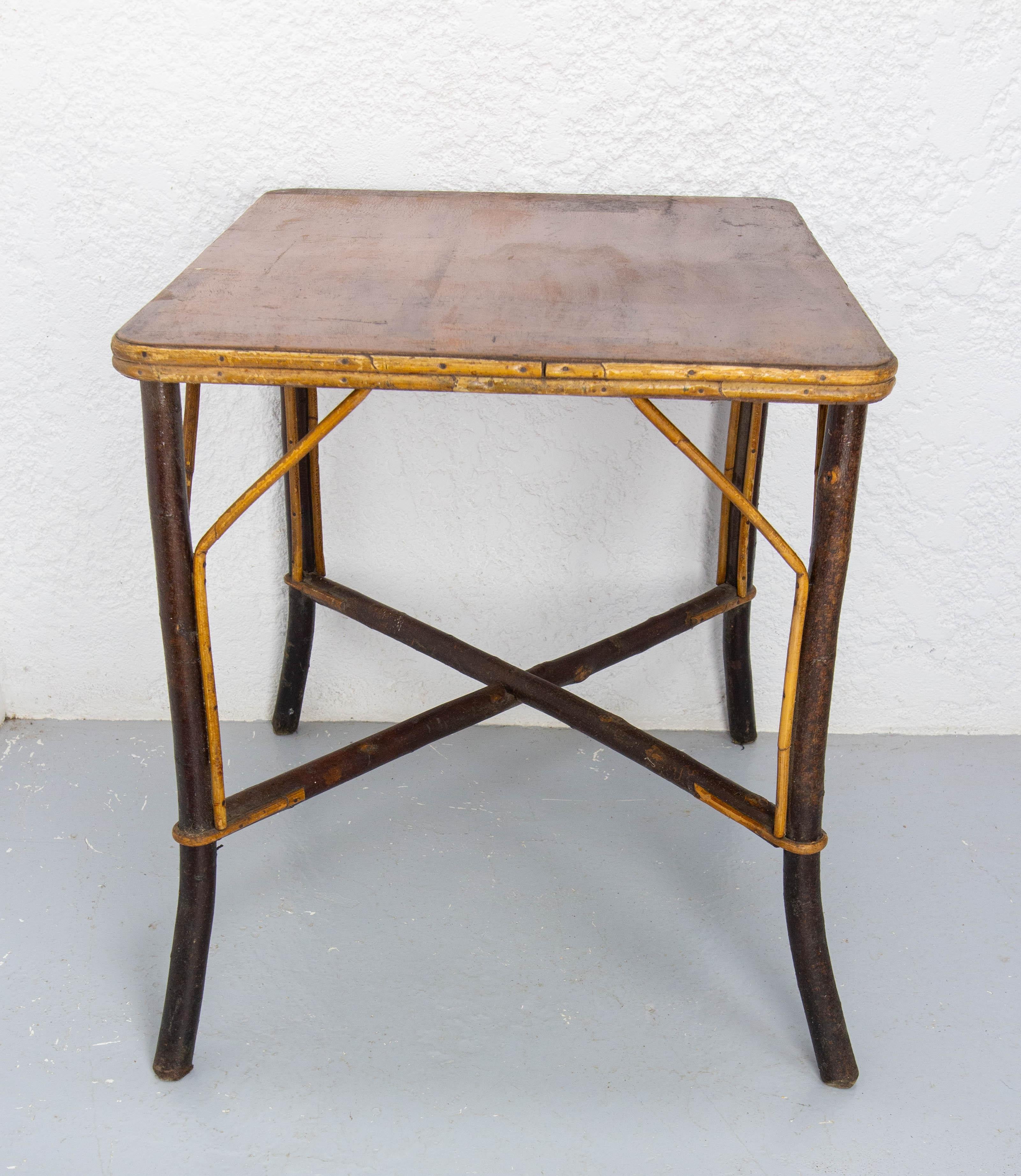 Side Table Hazel Wood, Rattan and Bambou, French circa 1920 In Good Condition For Sale In Labrit, Landes
