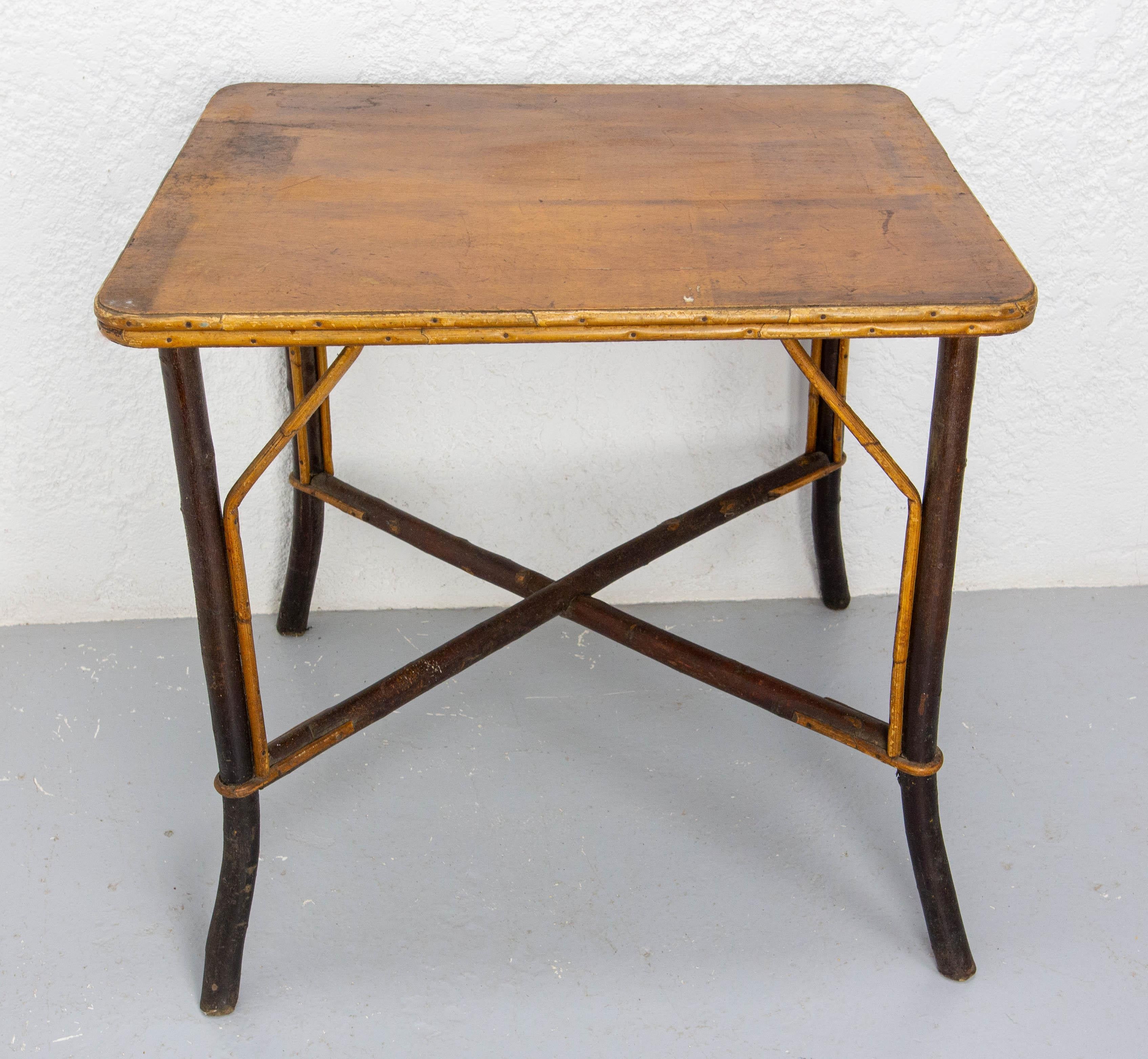 Early 20th Century Side Table Hazel Wood, Rattan and Bambou, French circa 1920 For Sale