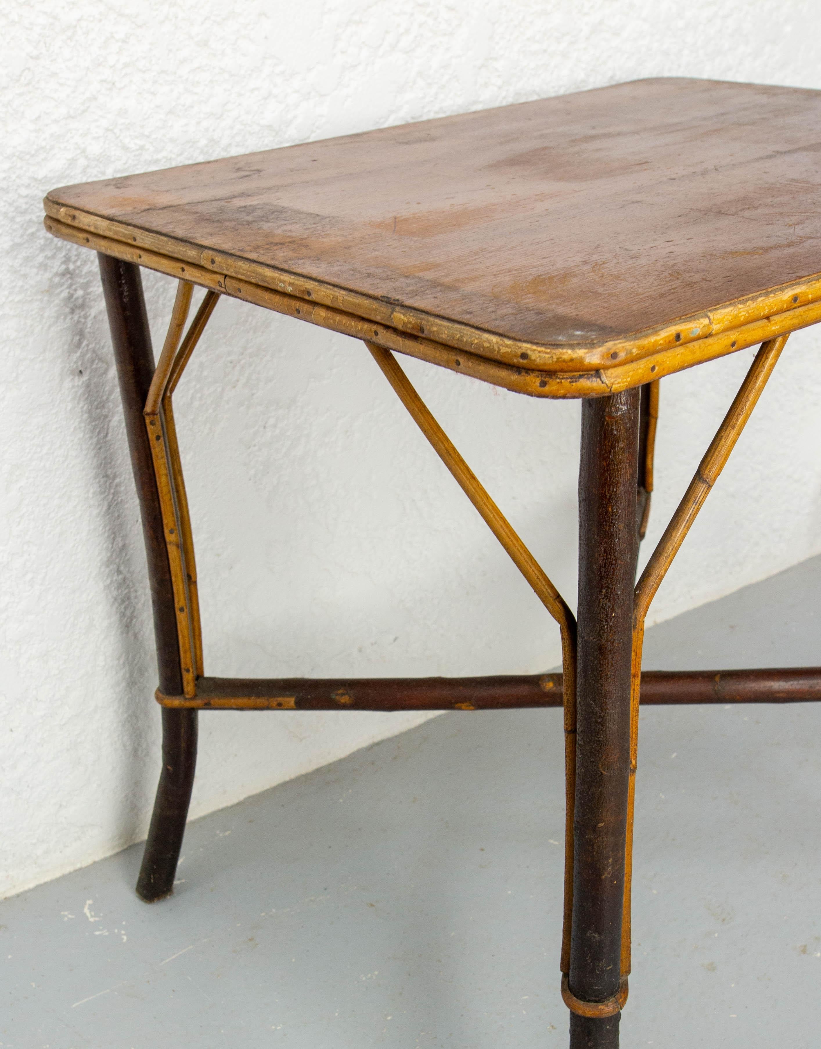Side Table Hazel Wood, Rattan and Bambou, French circa 1920 For Sale 1