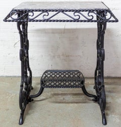 Console or Side Table Marble Top and Sewing Machine Holder, French, circa 1920
