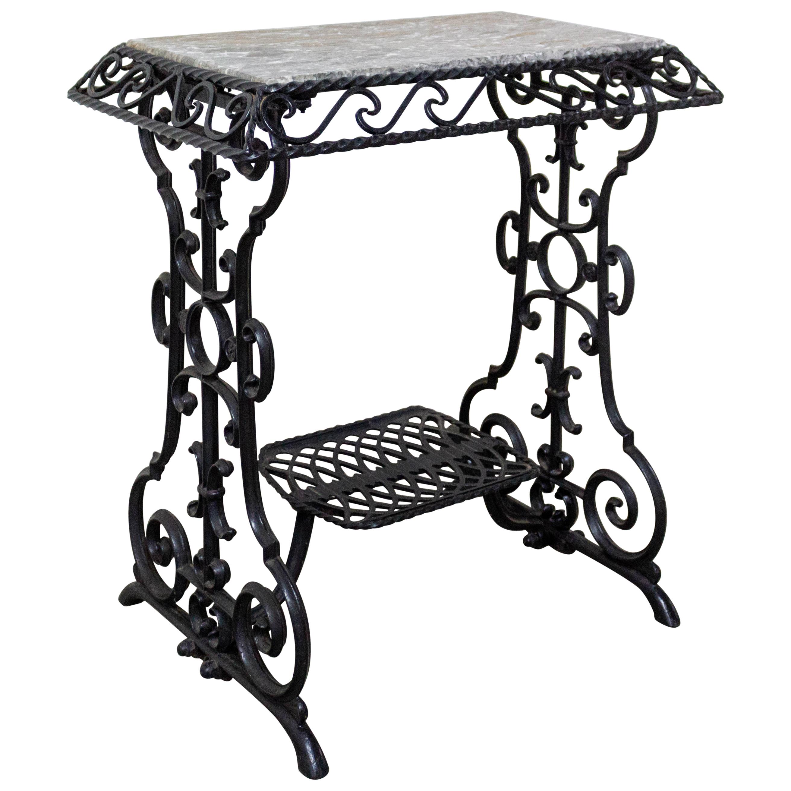 Console or Side Table Marble Top and Sewing Machine Holder, French, circa 1920