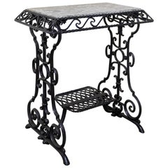 Antique Console or Side Table Marble Top and Sewing Machine Holder, French, circa 1920