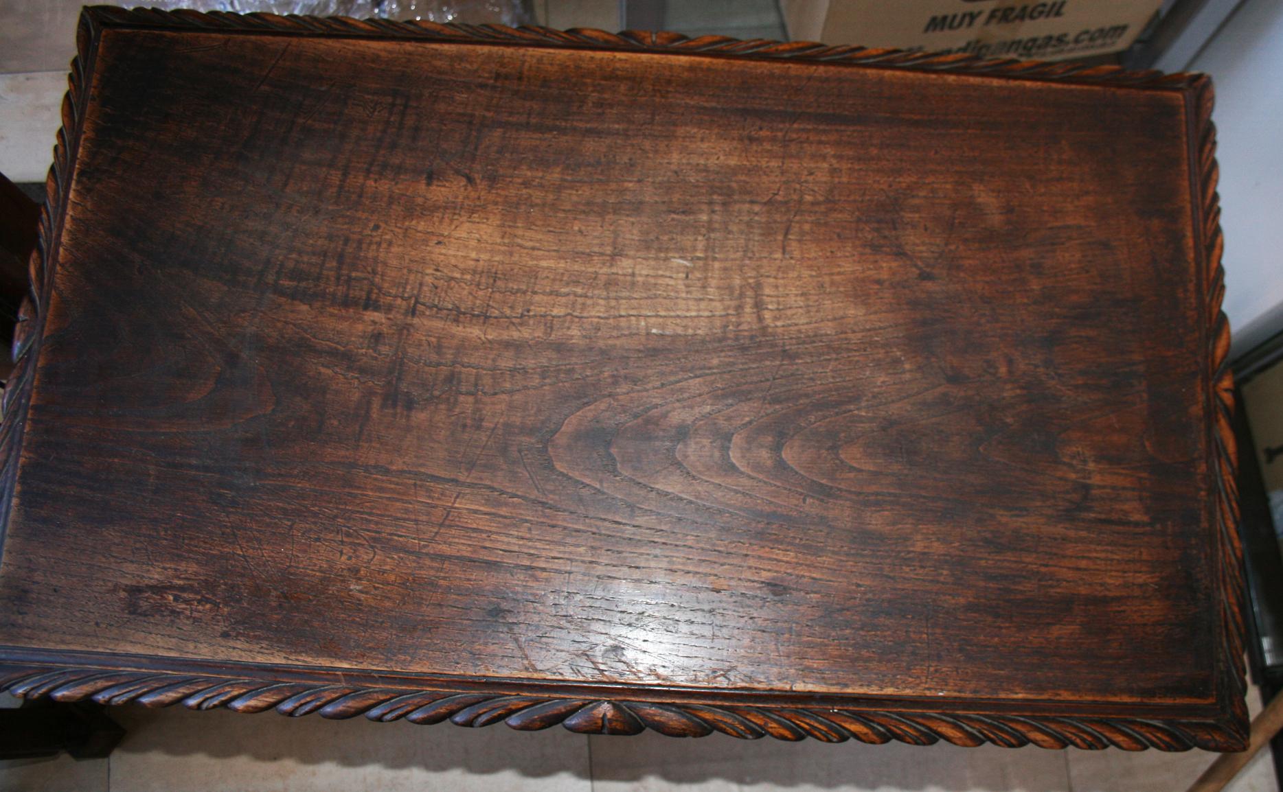 Side Table of  Chestnut with Carved  Lyre Base Form, Spain For Sale 7
