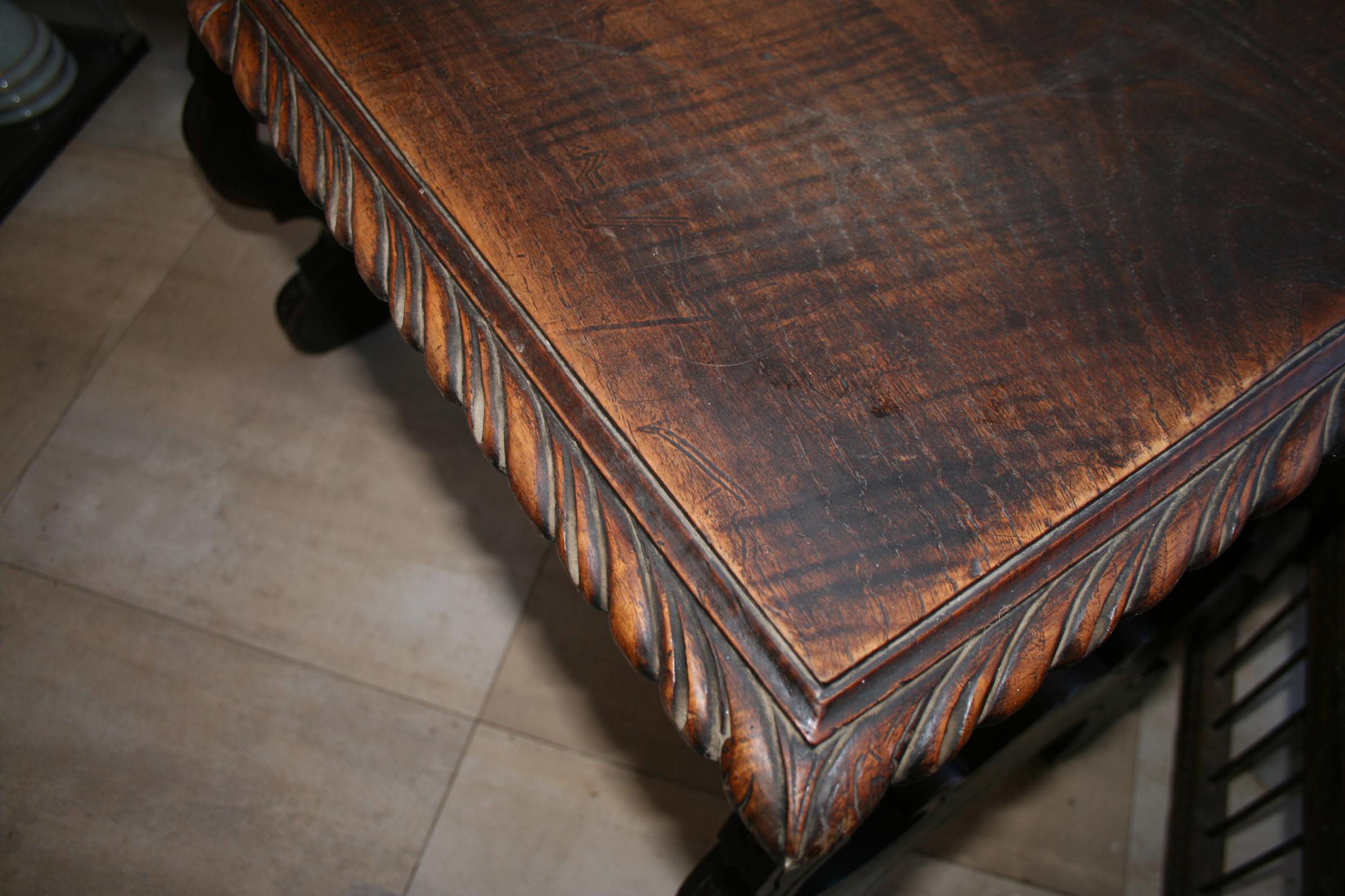 Side Table of  Chestnut with Carved  Lyre Base Form, Spain For Sale 9